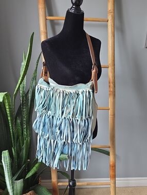Free People SALTY SEAS Fringed Leather Slouch Tote/Bag